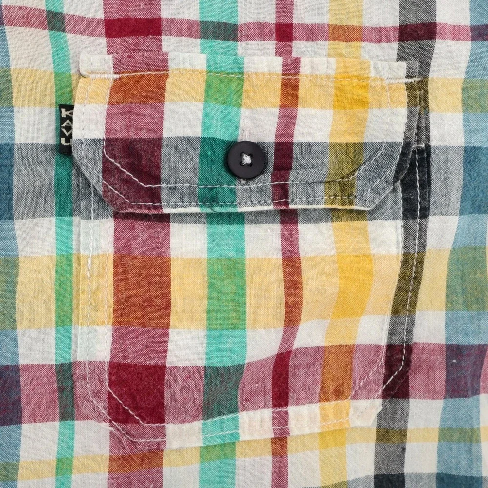 Kavu Button Down Shirt Multicolor Plaid Short Sleeve Mens Large‎ Lightweight